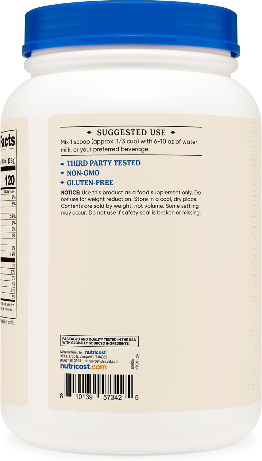 Nutricost Grass-Fed Whey Protein Concentrate (Unflavored) 2LBS | Undenatured, GMO-Free, Gluten Free, Natural Flavors