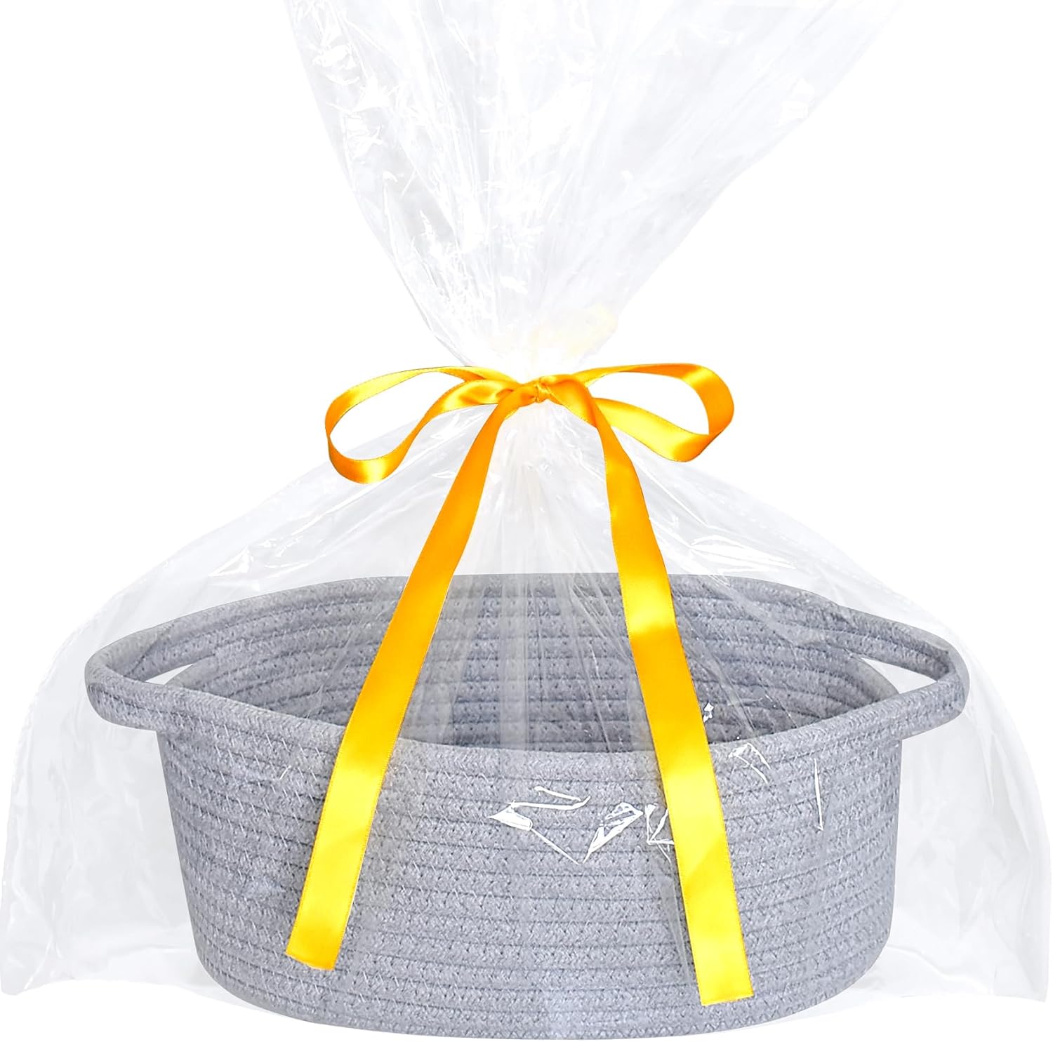 ABenkle Small Basket with Handles, Boho Decorative Rope Woven Dog Cat Toy Storage Bin Shelf Storage Organizer, Easter Christmas Gift Basket, 12"x8"x5"
