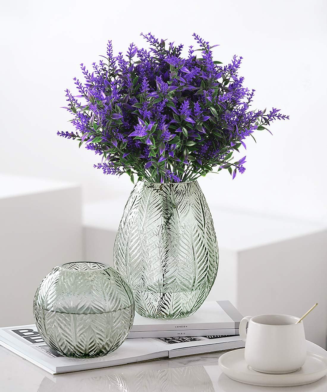 RECUTMS Artificial Greenery Lavender Fake Shrubs Flowers 8 Pcs UV Resistant