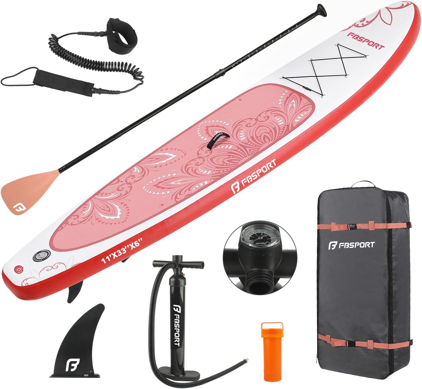 FBSPORT 11' Premium Stand Up Paddle Board, Yoga Board with SUP Accessories & Carry Bag | Wide Stance, Surf Control, Non-Slip Deck, Leash