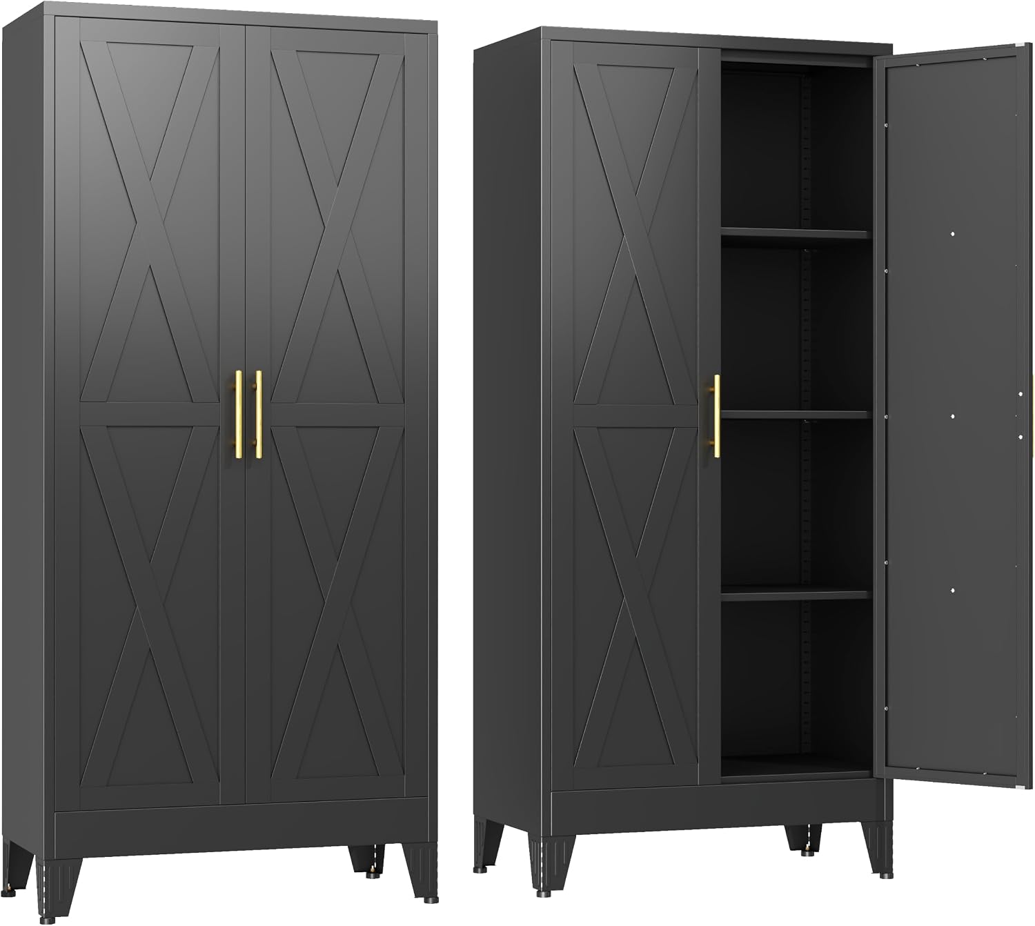 GAIOUS 75.2" Tall Metal Kitchen Pantry Storage Cabinets with 2 Door and 5 Adjustable Shelves, Cupboard for Kitchen, Dining Room, Living Room and Bathroom, White