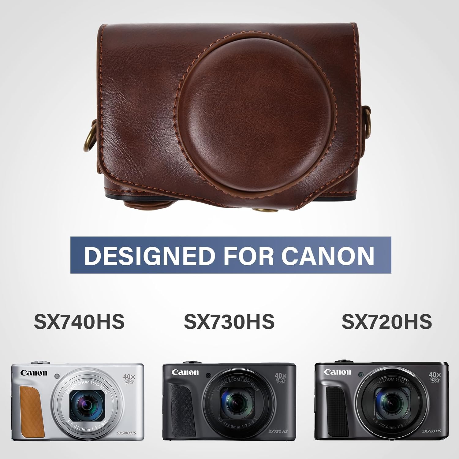 kinokoo Case for Canon PowerShot SX720 HS/SX730 HS/SX740 HS Digital Camera - PU Leather SX740 HS Protective Case Easy Carrying Bag with Adjustable Shoulder Strap - Brown
