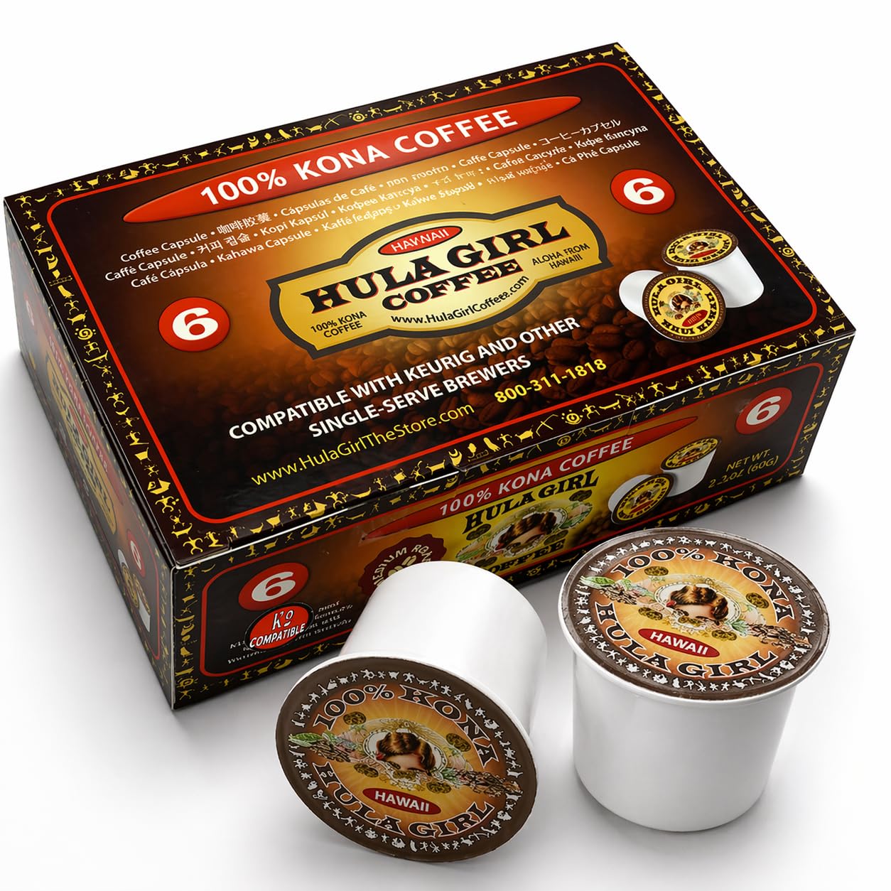 Hula Girl 100% Kona Coffee, Single Serve for Keurig K-Cup Brewers, Medium Roast, Works in the New K2