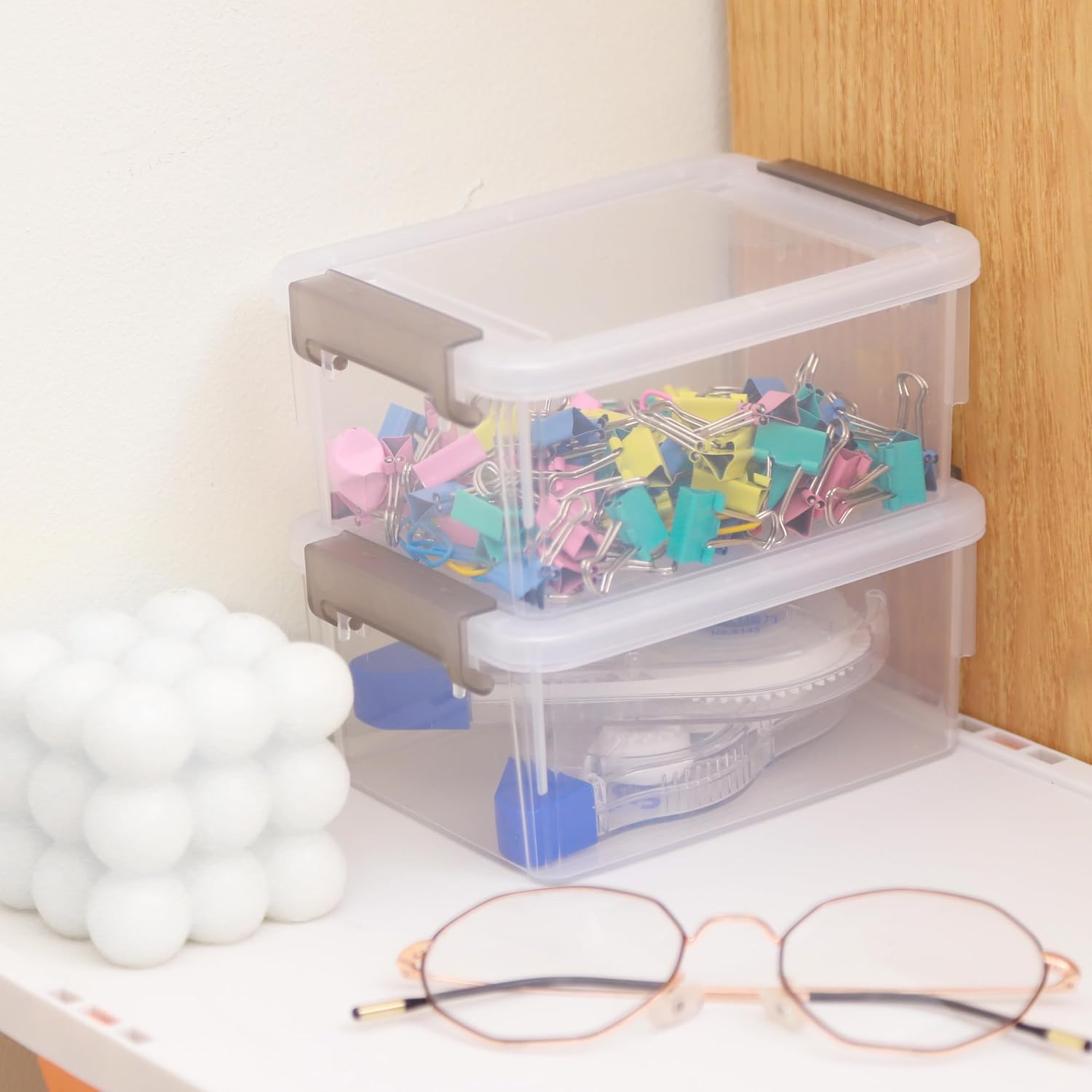 Citylife 10Packs 1.3Qt Small Storage Bins with Lids,Stackable Clear