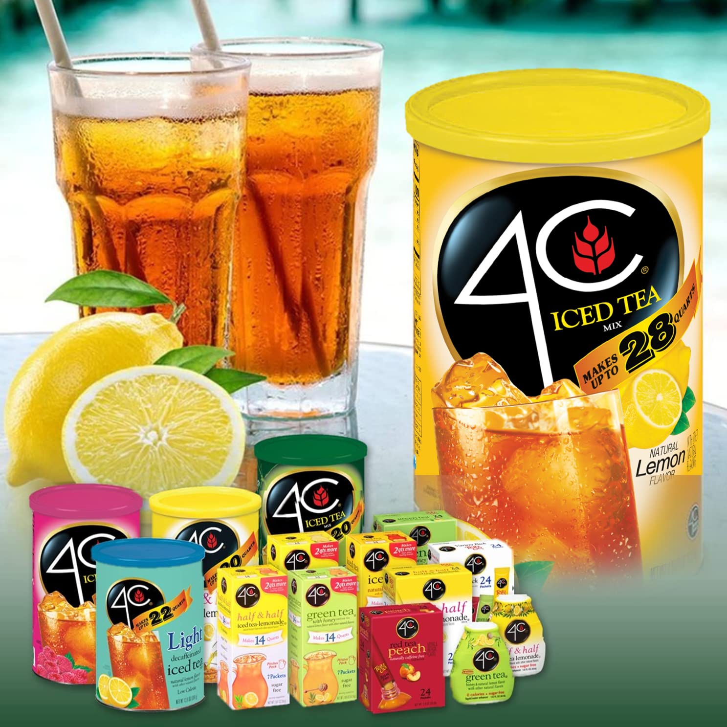 4C Powder Drink Mix Packets, Iced Tea Variety 1 Pack, 24 Count, Singles Stix On the Go, Refreshing Sugar Free Water Flavorings
