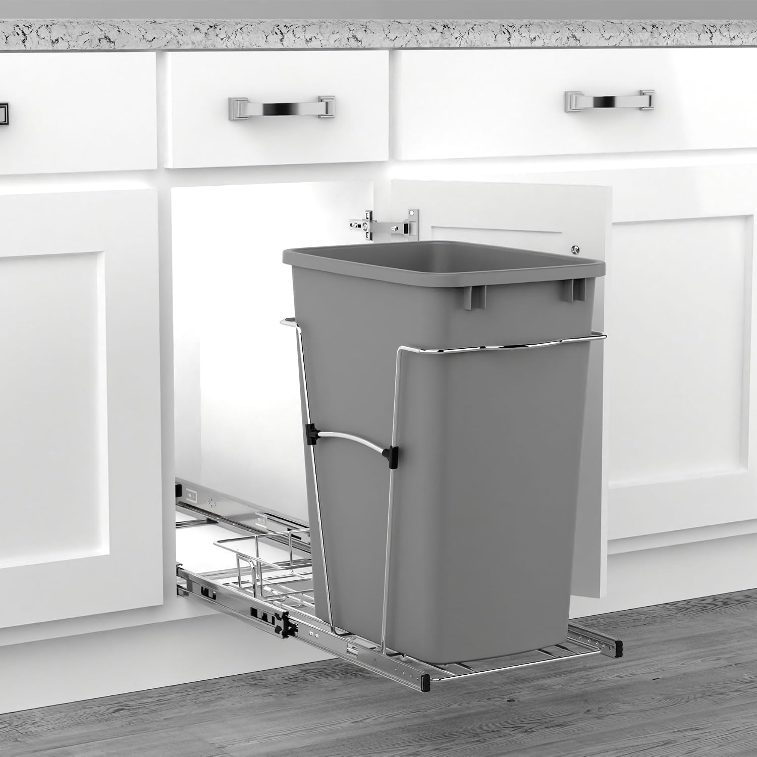 Rev-A-Shelf Pullout Trash Can for Kitchen Cabinets, Black Waste Bin, 35 Qt | Large Capacity Garbage/ Recycling Waste Container, Heavy Gauge Metal Wire Construction w/Full Extension Slides, RV-12KD-18C S