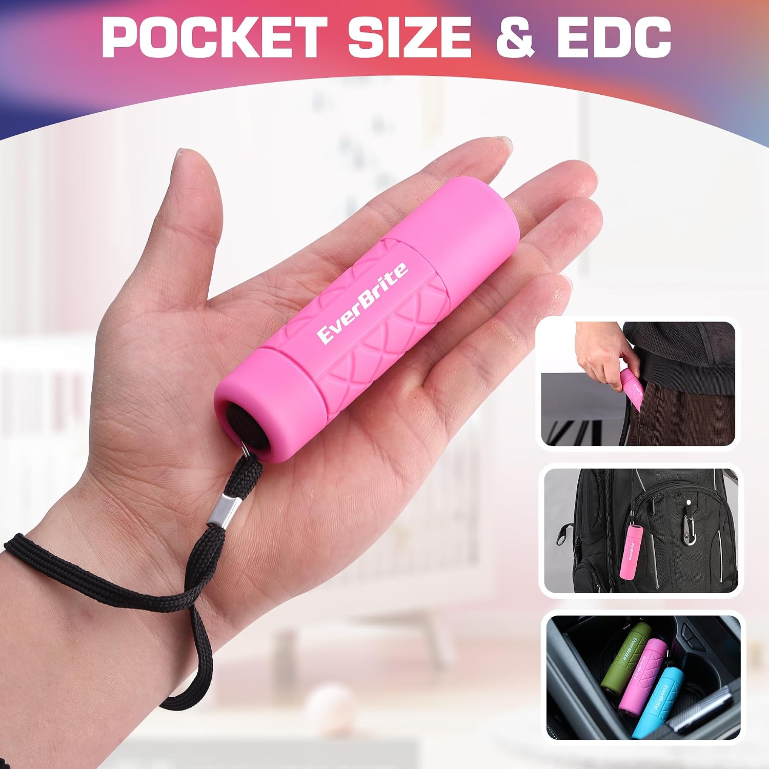 EverBrite Mini Flashlights 6-Pack Mix Colors, Batteries Included | Small, Lightweight, 18 AAA Batteries, 6-Color Set, 9-LED, Wrist Lanyards, for Home, Camping & Emergency use, Holiday Gifts