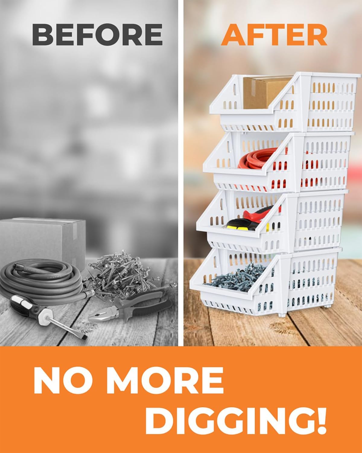 Skywin Stackable Storage Bins Open Front for Pantry Storage, 4 Pack - Black