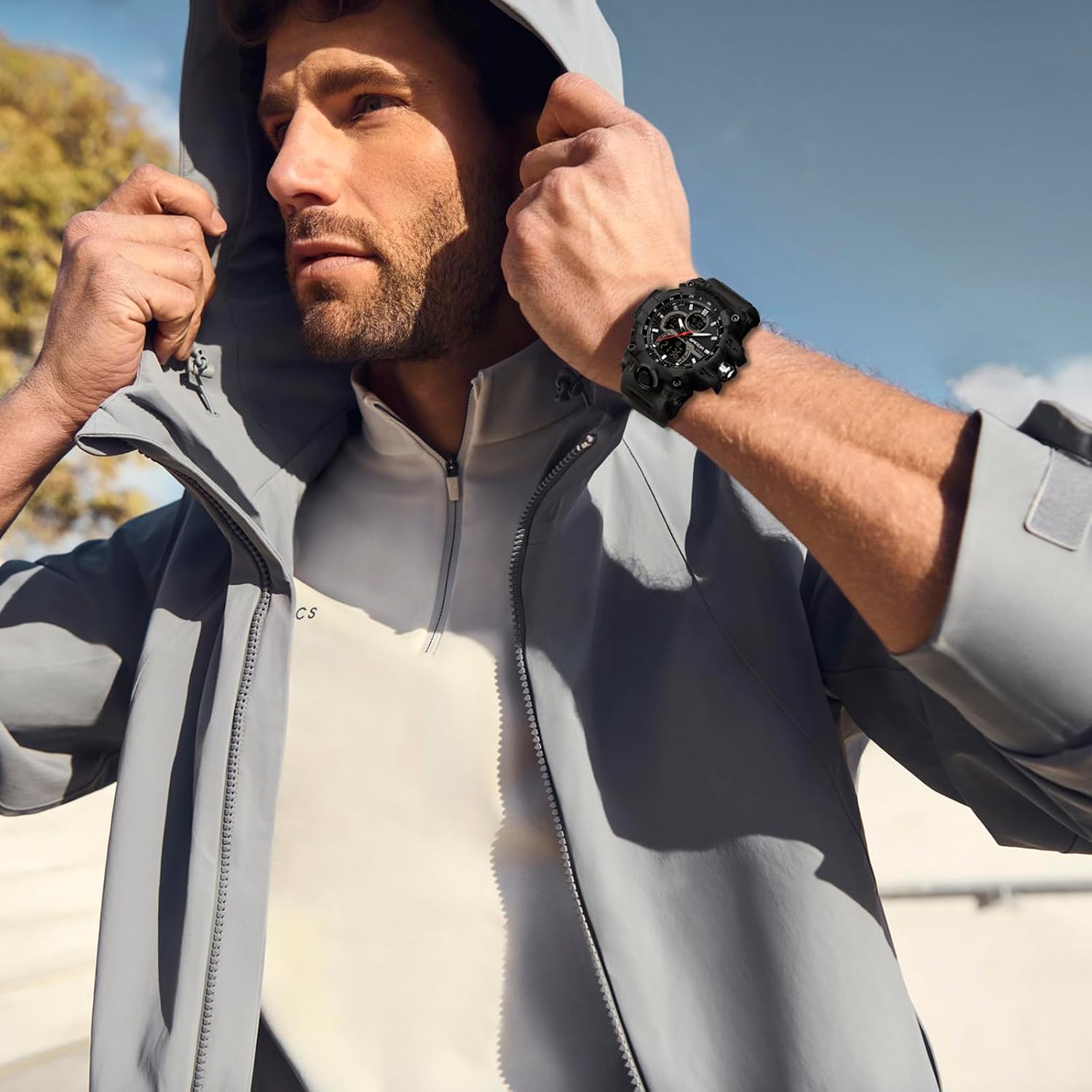 FANMIS Men Sports Outdoor Watch Analog Digital Multifunctional Black Watch | Black Sports Watch Casual Quartz Wristwatch Waterproof Military Wrist Watch Tactics LED Alarm Stopwatch Digital Watch for Men