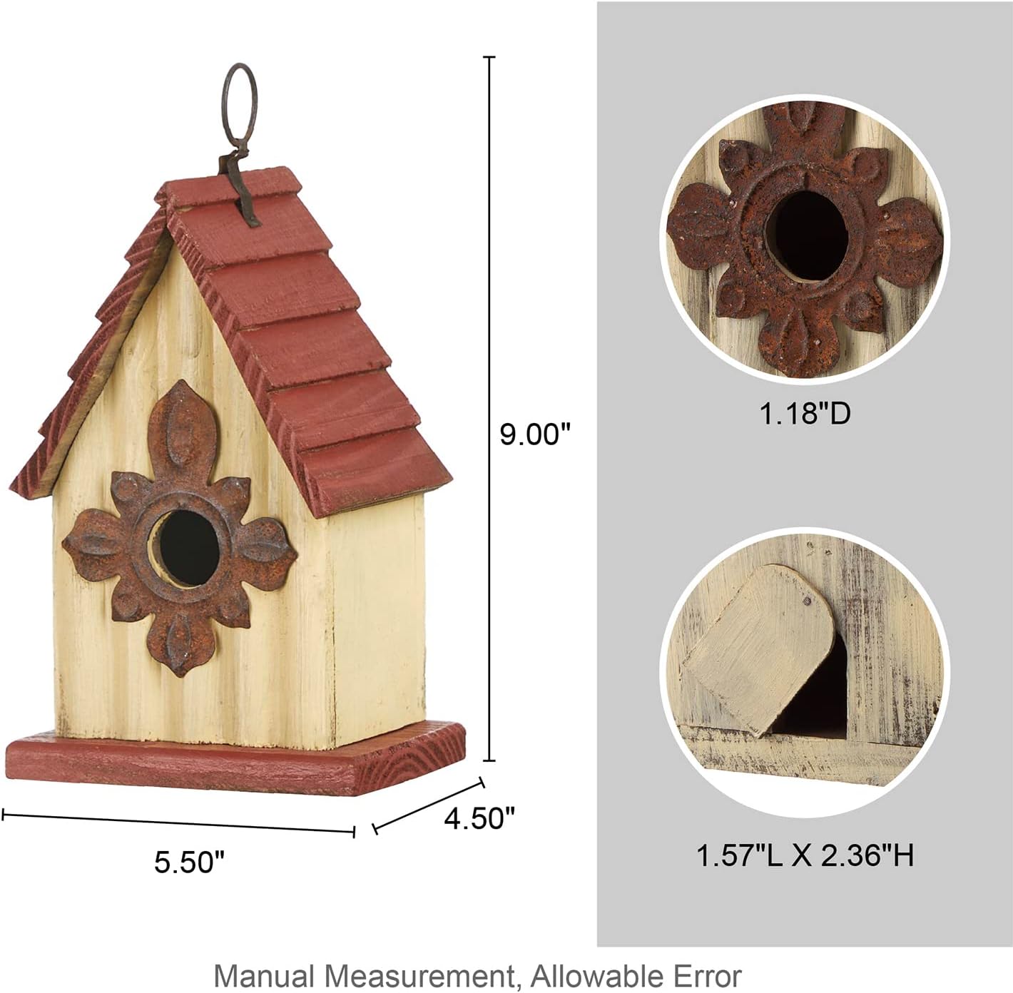 Glitzhome 14" H Hanging Distressed Wooden Church Birdhouse Garden Decor