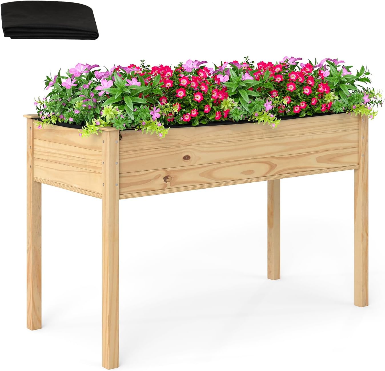 GIANTEX Raised Garden Bed on Wheels, Wood Planter Box with Legs, Liner, Drain Holes, Elevated Garden Bed for Vegetables