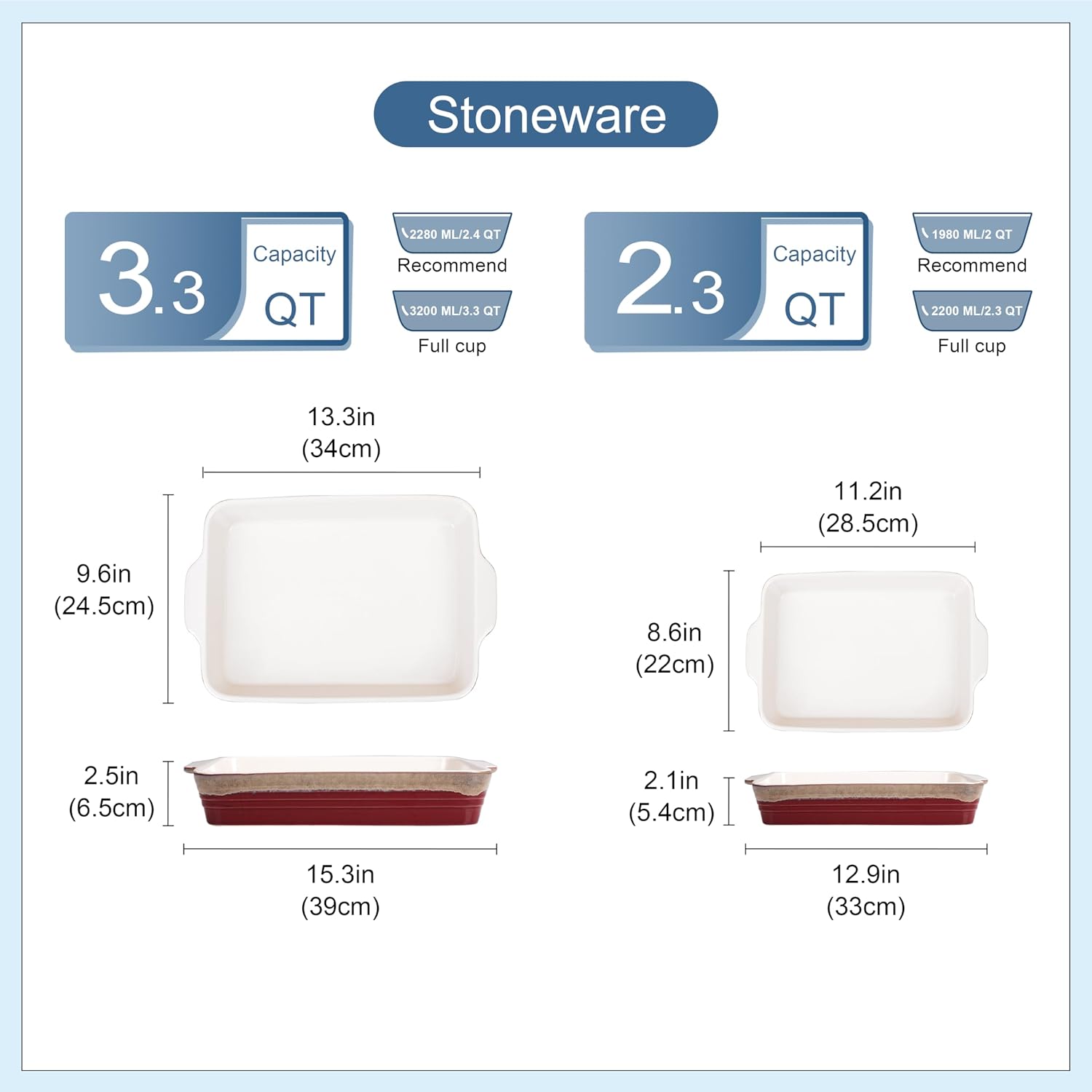 LOVECASA 8x8 inch Baking Pan, 2 Quart Square Cake Pan Baking Dish for Oven, Stoneware Brownie Pan Non-Stick, Casserole Baking Pan with Handle