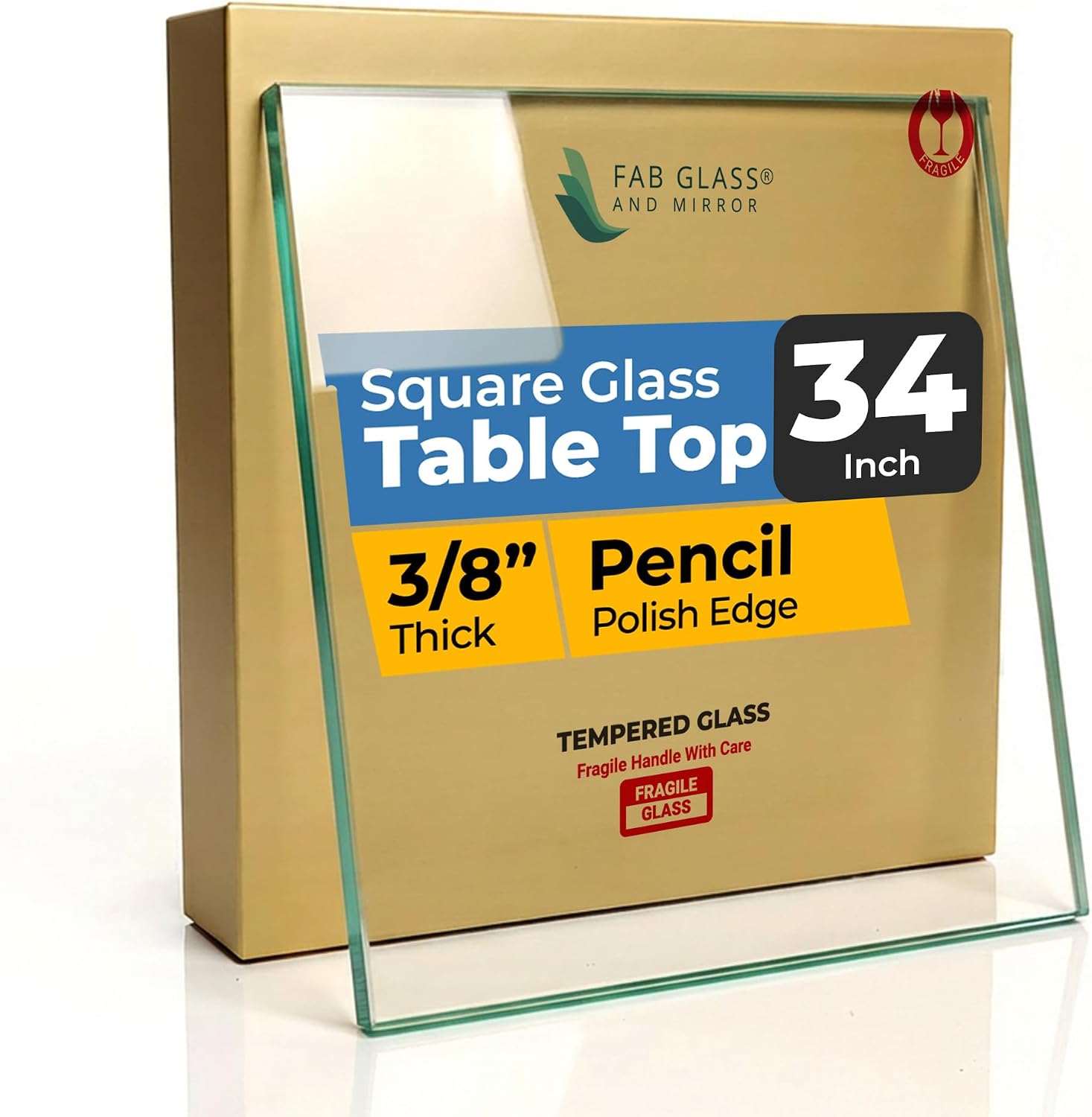 Clear Tempered Glass Table Top 22 Inch Square Flat Polished Edge with 1/4 Inch Thickness for Dining, Coffee or Side Tables by Fab Glass and Mirror