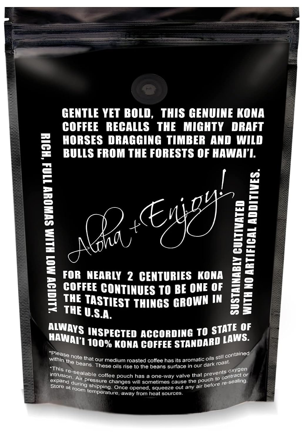 Blue Horse 100% Kona Coffee Whole Bean - 16 oz Medium Roast, Farm Fresh | Certified Organic, Arabica Whole Beans,, Grown In Hawaii USA, Shade Grown, Handpicked, Vacuum Sealed Bag, Caffeinated, Vegan