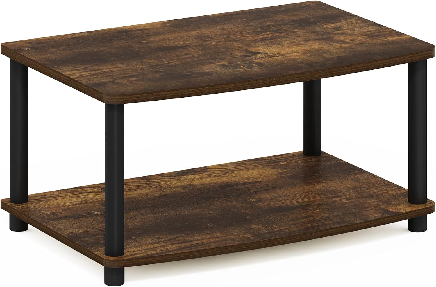 Furinno Turn-N-Tube TV Riser Stand, 2-Tier Small Elevated No Tools TV Stand, TV Console for TV up to 32 inch, 15.8 x 23.8 x 11, for Living Room, Bedroom, French Oak/Black