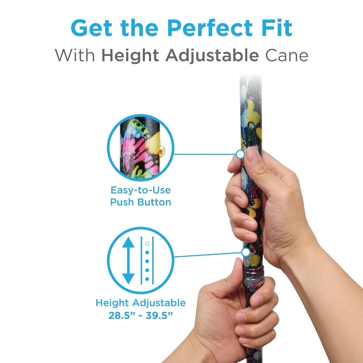 Nova Joy Designer Offset Quad Cane for Seniors - Unisex Adjustable Lightweight Walking Aid with Foam Handle, Wrist Strap and Anti-Rattle Lock - Essential Mobility Support - Maui Flowers