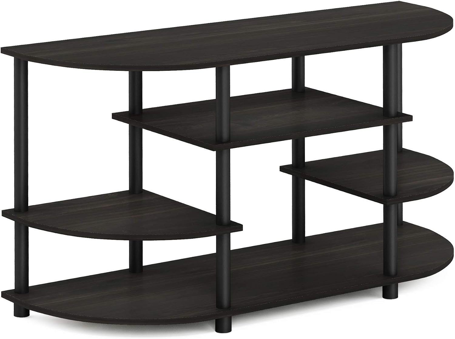 Furinno Turn-N-Tube No Tools Entertainment Center, Round Square Corner, French Oak Grey/Black | Raised Top, Open Shelves TV Console with for TV up to 32 Inch, for Living Room, Bedroom