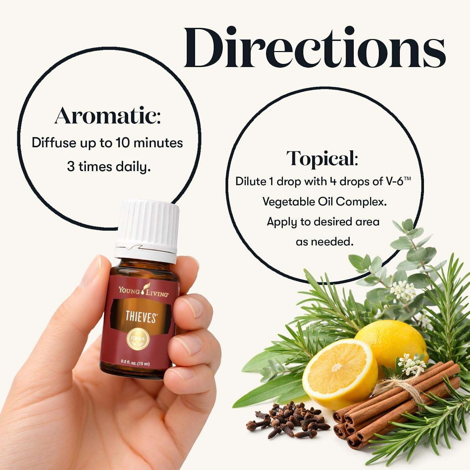 Young Living Thieves Vitality Essential Oil Blend | 5 ml | Warm Spicy Herbal Aroma for Diffusers, Massage & Aromatherapy | Clove, Lemon, Cinnamon, Eucalyptus & Rosemary Blend | Seed to Seal Quality