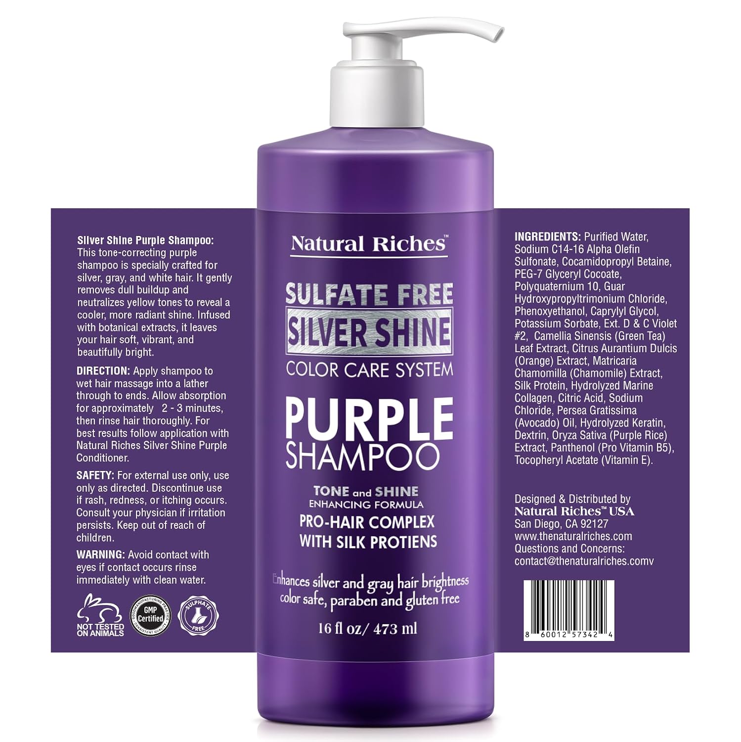 Purple Shampoo & Conditioner Set for Silver Hair, Sulfate Free, 16 Fl Oz