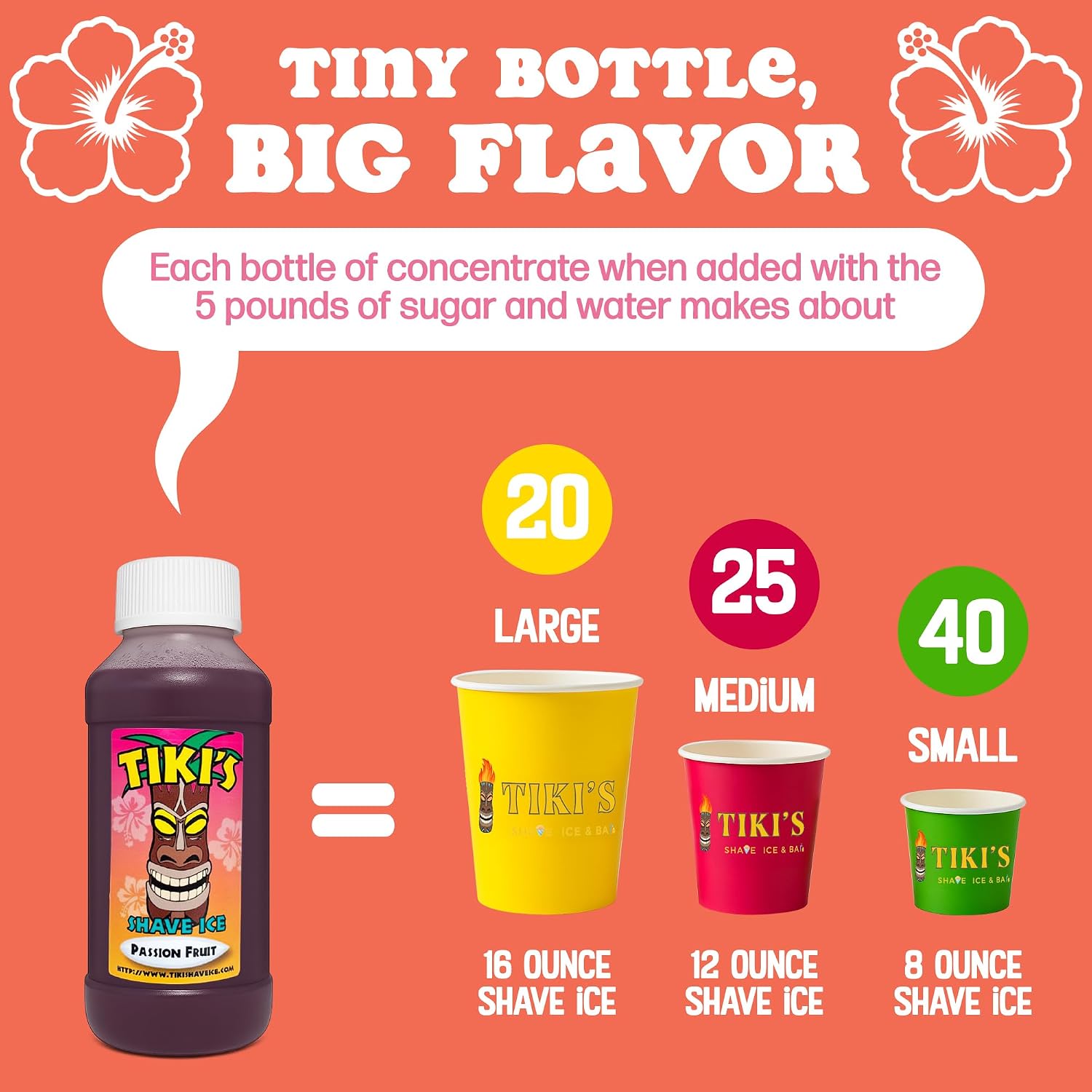 Tiki's Shave Ice Syrup Concentrate for Snow Cones & Shaved Ice - Natural Syrup for Beverages & Desserts - Ideal for Snow Cone