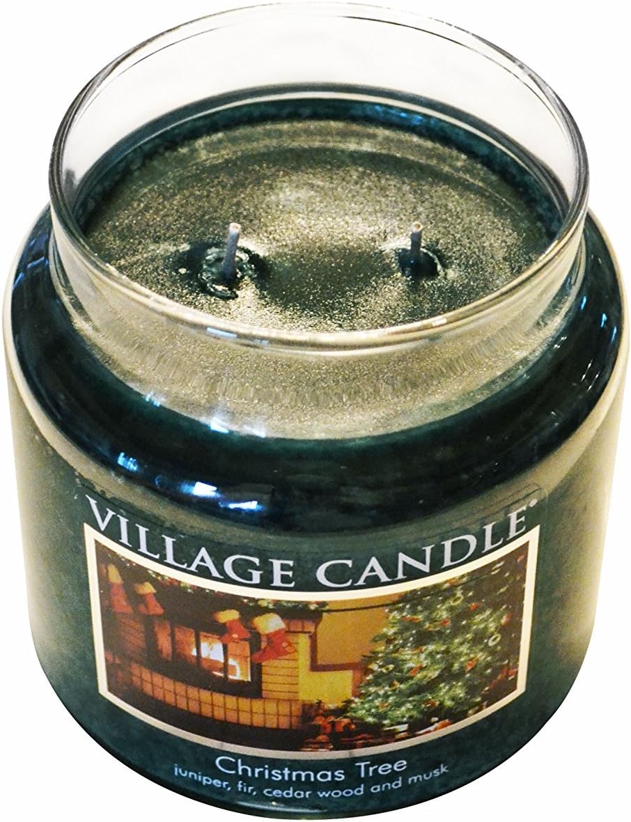 Village Candle Christmas Tree Large Glass Apothecary Jar Scented Candle, 26 oz, Green