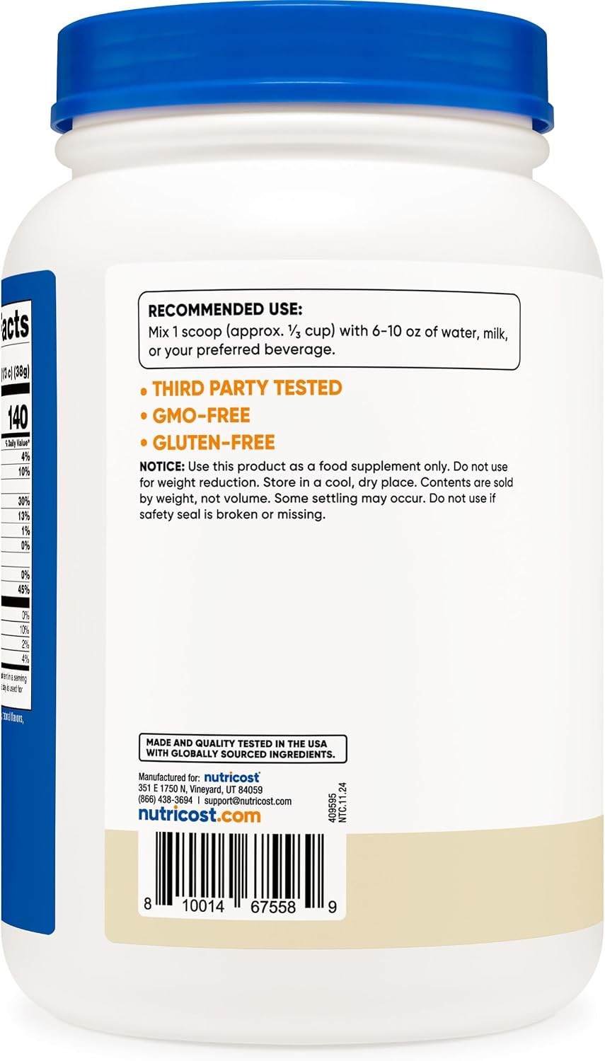 Nutricost Grass-Fed Whey Protein Concentrate (Unflavored) 2LBS | Undenatured, GMO-Free, Gluten Free, Natural Flavors