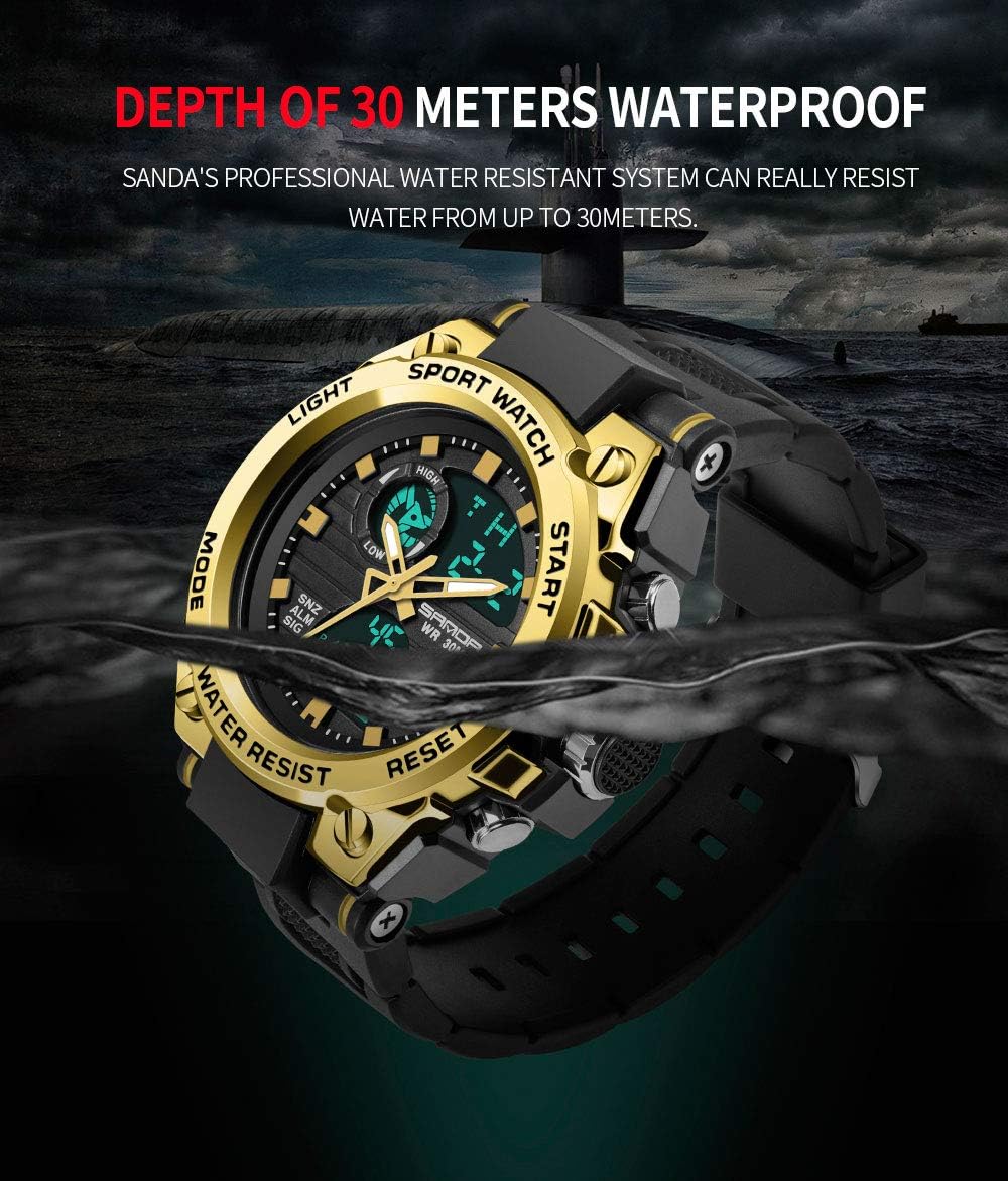KXAITO Men's Watches Sports Outdoor Waterproof Military Watch Date Multi Function Tactics LED Alarm Stopwatch