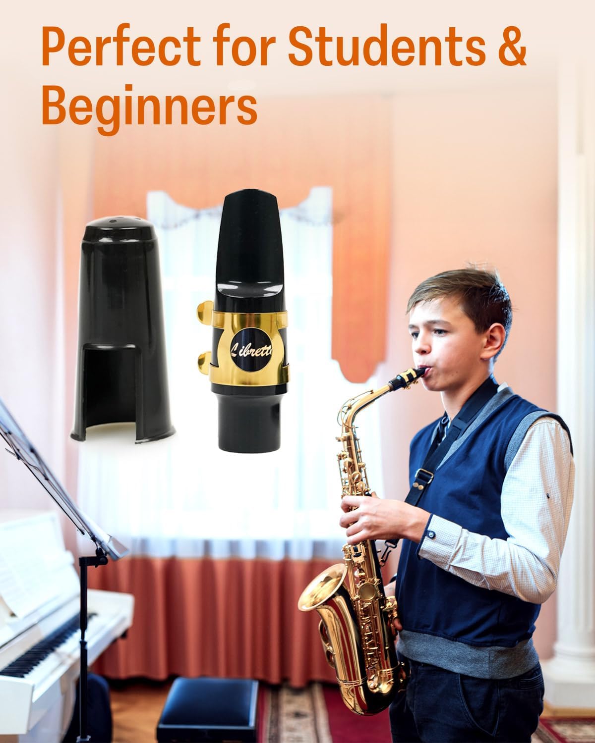 Libretto Alto Saxophone Mouthpiece Kit, Giftable Standard Mouthpiece Set: ABS Mouthpiece, Plastic Cap