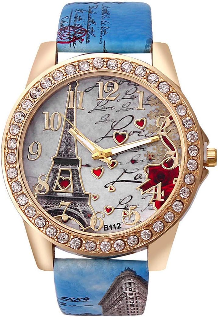 Wholesale PU Leather Strap Watch Mother Day Gift Bling Rhinestone Accented Eiffel Tower Ladies Women Watches
