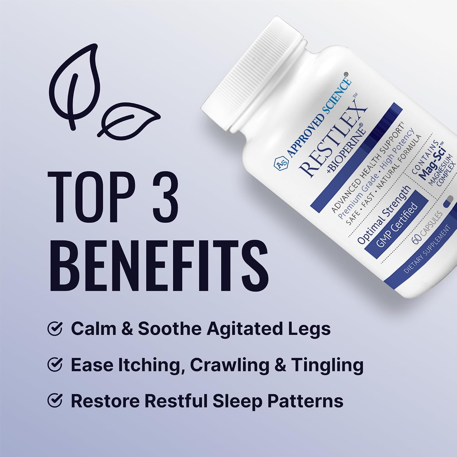 Approved Science Restlex for Restless Legs – Magnesium Glycinate for Calm Legs and Restful Legs – Natural Itching, Crawling
