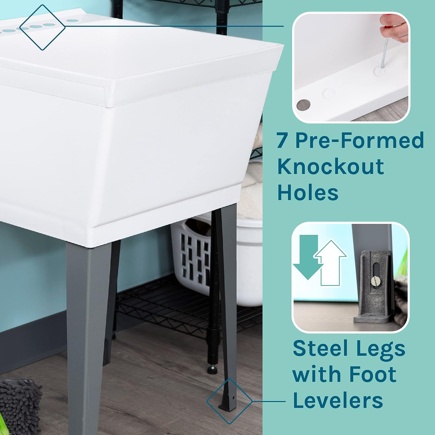 Utility Sink Laundry Tub With Pull Out Faucet, Sprayer Spout, Heavy Duty Slop Sinks For Washing Room, Basement, Garage or Shop