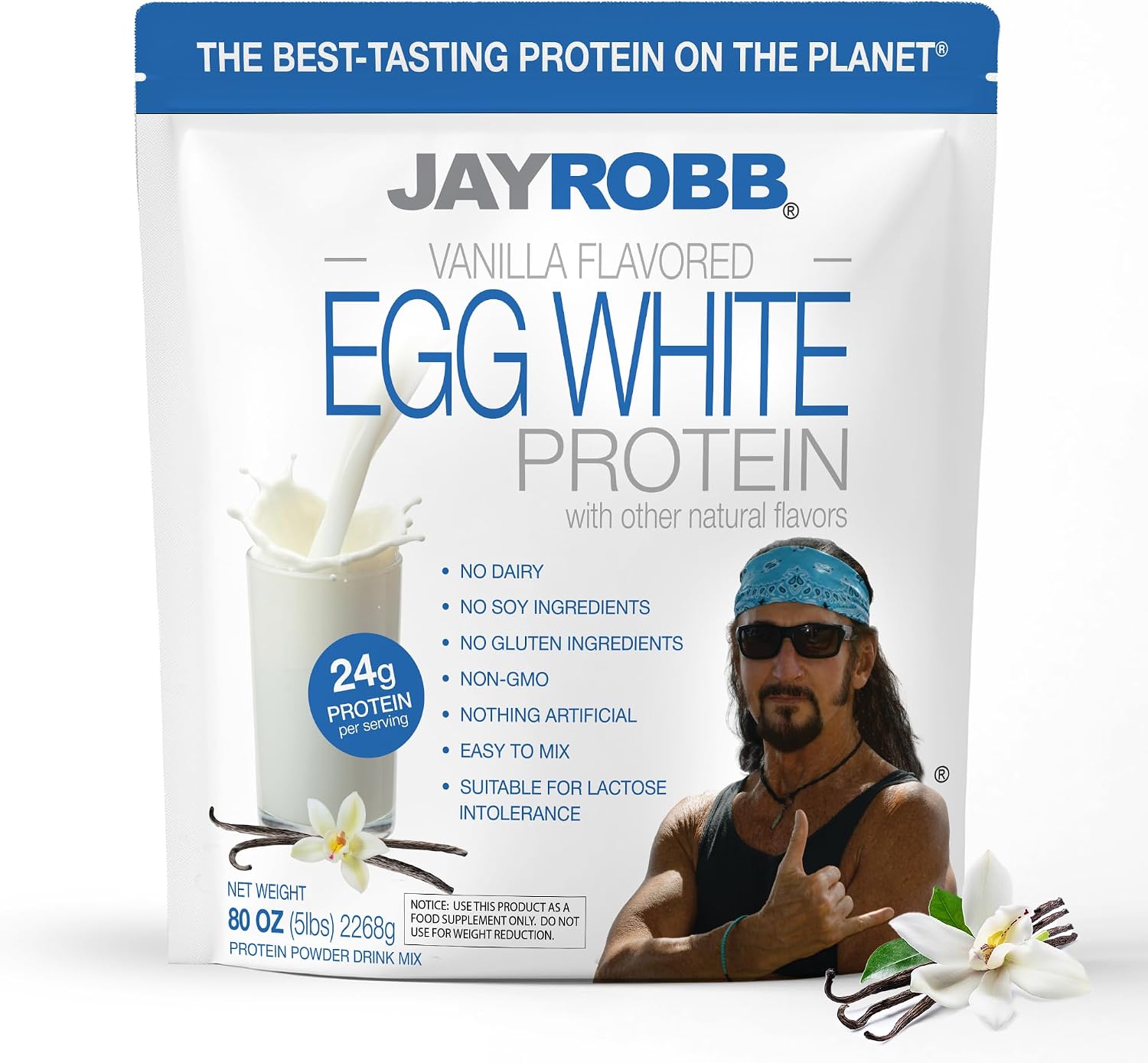 JAYROBB Vanilla Egg White Protein 24 oz, 1.5 Pound Bag