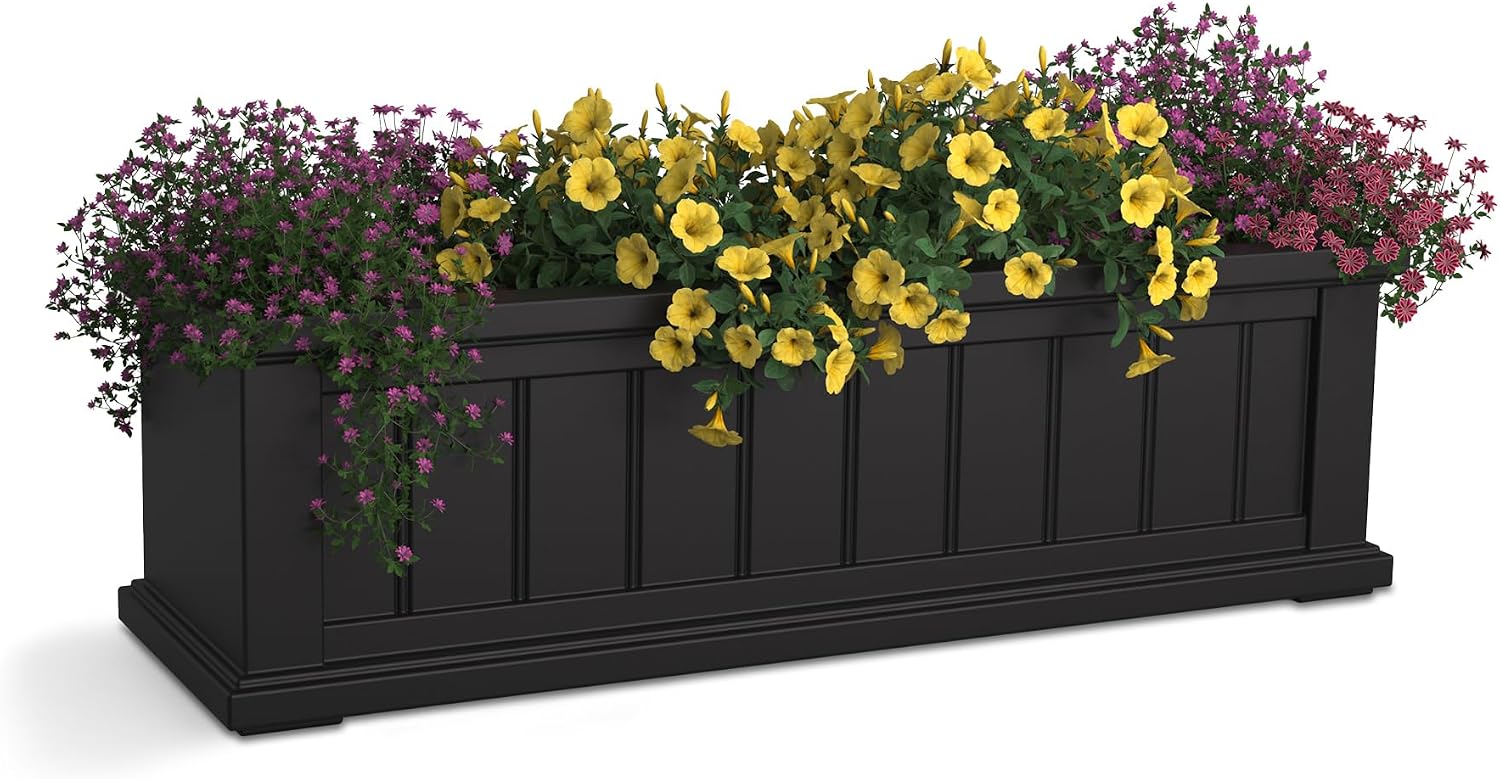 Mayne Cape Cod 3ft Window Box - Black - 36in L x 11in W x 10.8in H - with 6.5 Gallon Built-in Water Reservoir (4840-B)