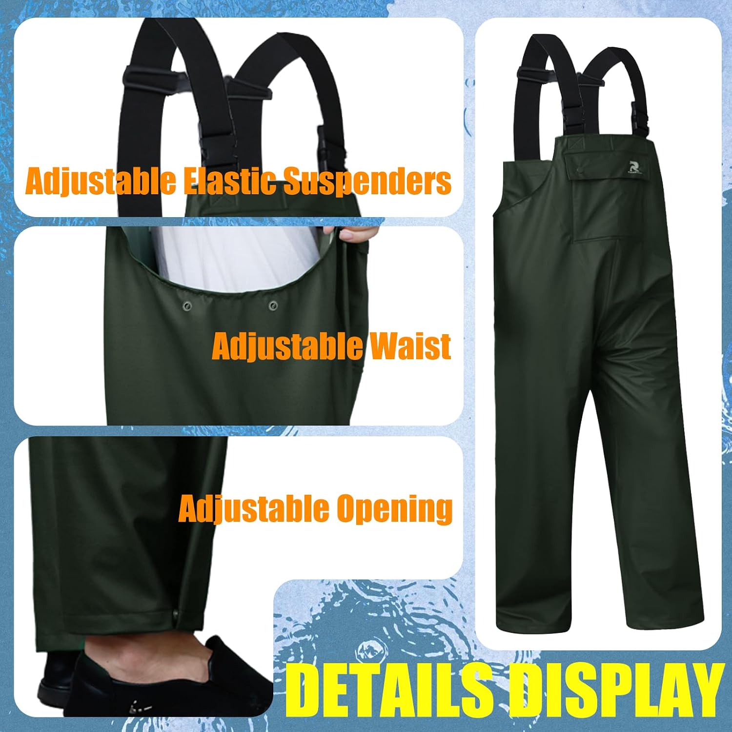 RainRider Rain Pants for Men Women Waterproof Rain Gear Bib Overalls Trousers for Fishing Hunting