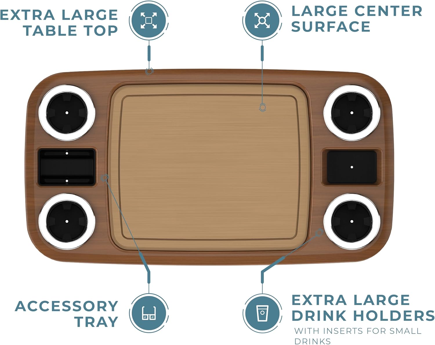 Manufacturers' Select ITC Boat Table Set - 18"x34" Removable Pontoon Boat Table with Center Non-Slip Mat, Pedestal Leg, 4 Drink Holders