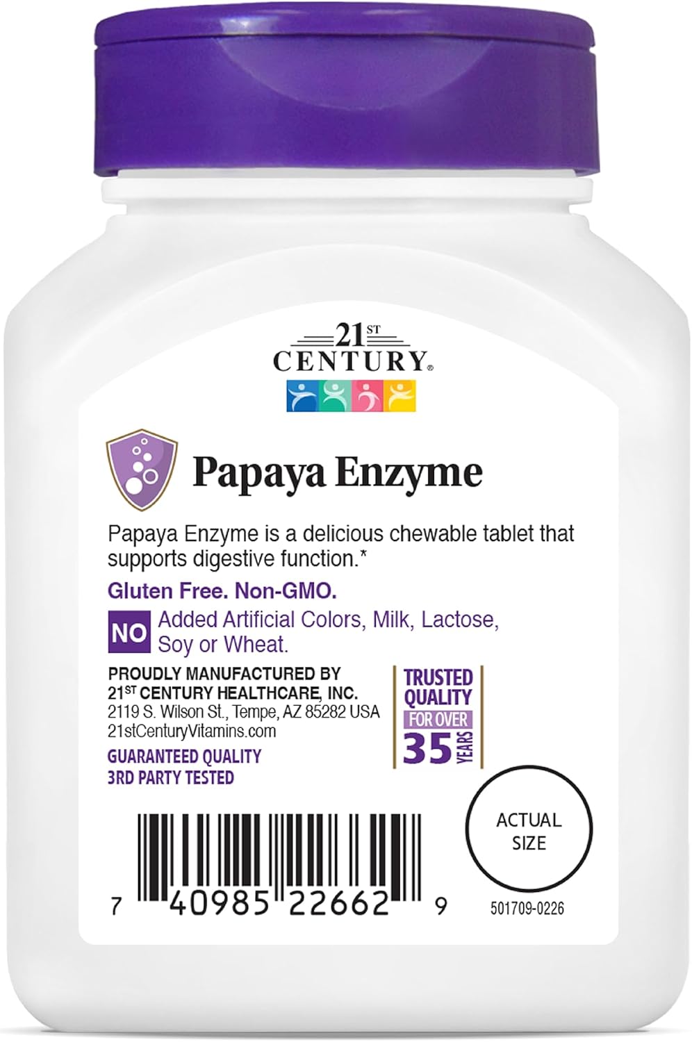 21st Century Papaya Enzyme Chewables for Digestion, Tropical, 100 Count | Papaya & Pineapple Digestive Enzymes with Bromelain & Papain, Digestive Comfort & Gut Health, Gluten Free, Non-GMO