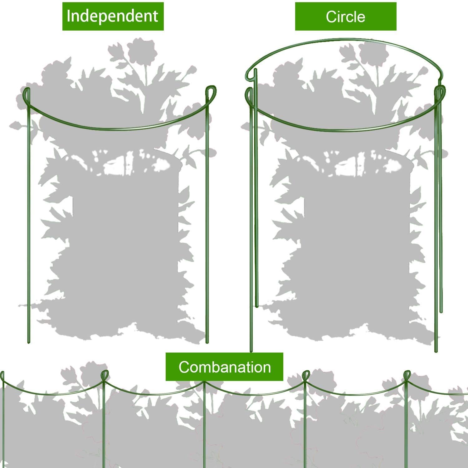 HiGift 8 Pack Plant Support Stakes, Half Round Metal Garden Plant Stake Indoor Peony Cages and Supports, Green Plant Support Ring Border for Tomato