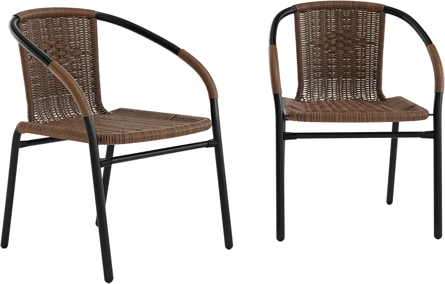 Flash Furniture Lila Modern Rattan Indoor/Outdoor Stackable Dining Chairs, Stacking Rattan Bistro Chairs for Patio or Restaurant, Set of 4, Brown | Commercial Grade, Indoor/Outdoor Use