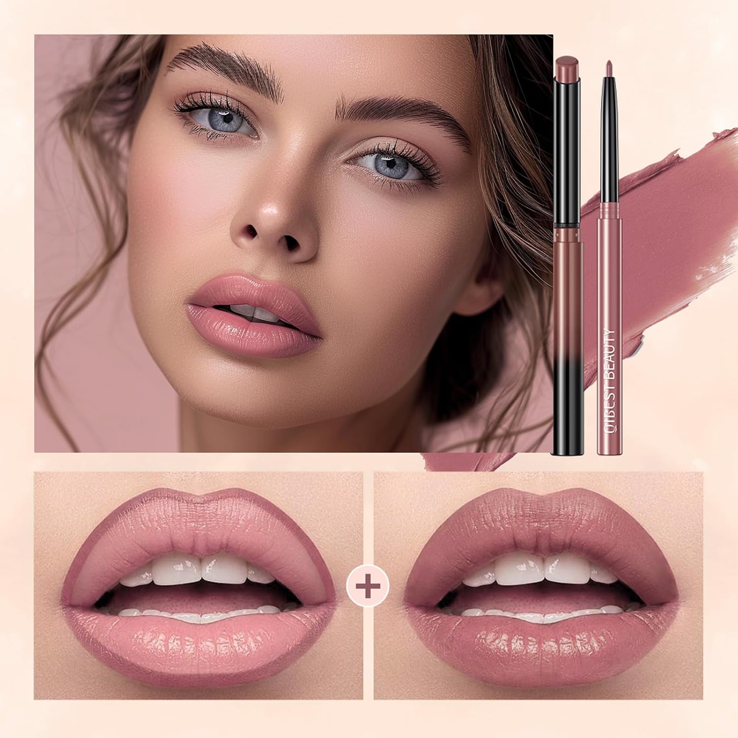 QiBest 7Pcs Matte Liquid Lipstick + 1Pcs Lip Plumper Makeup Set Kit, Pigmented Long Lasting Lip Gloss Set