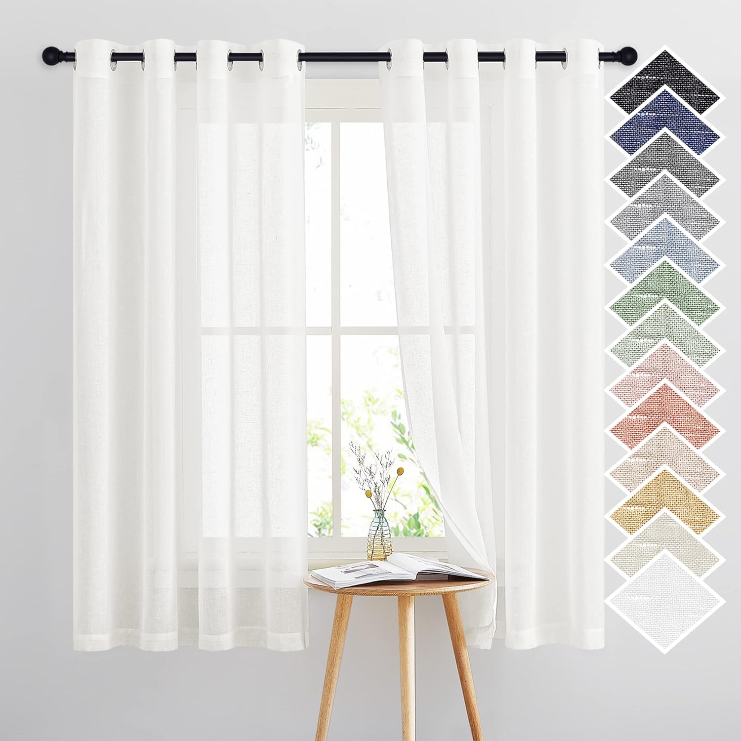 NICETOWN Linen Curtains Semi Sheer Bedroom Window Curtains