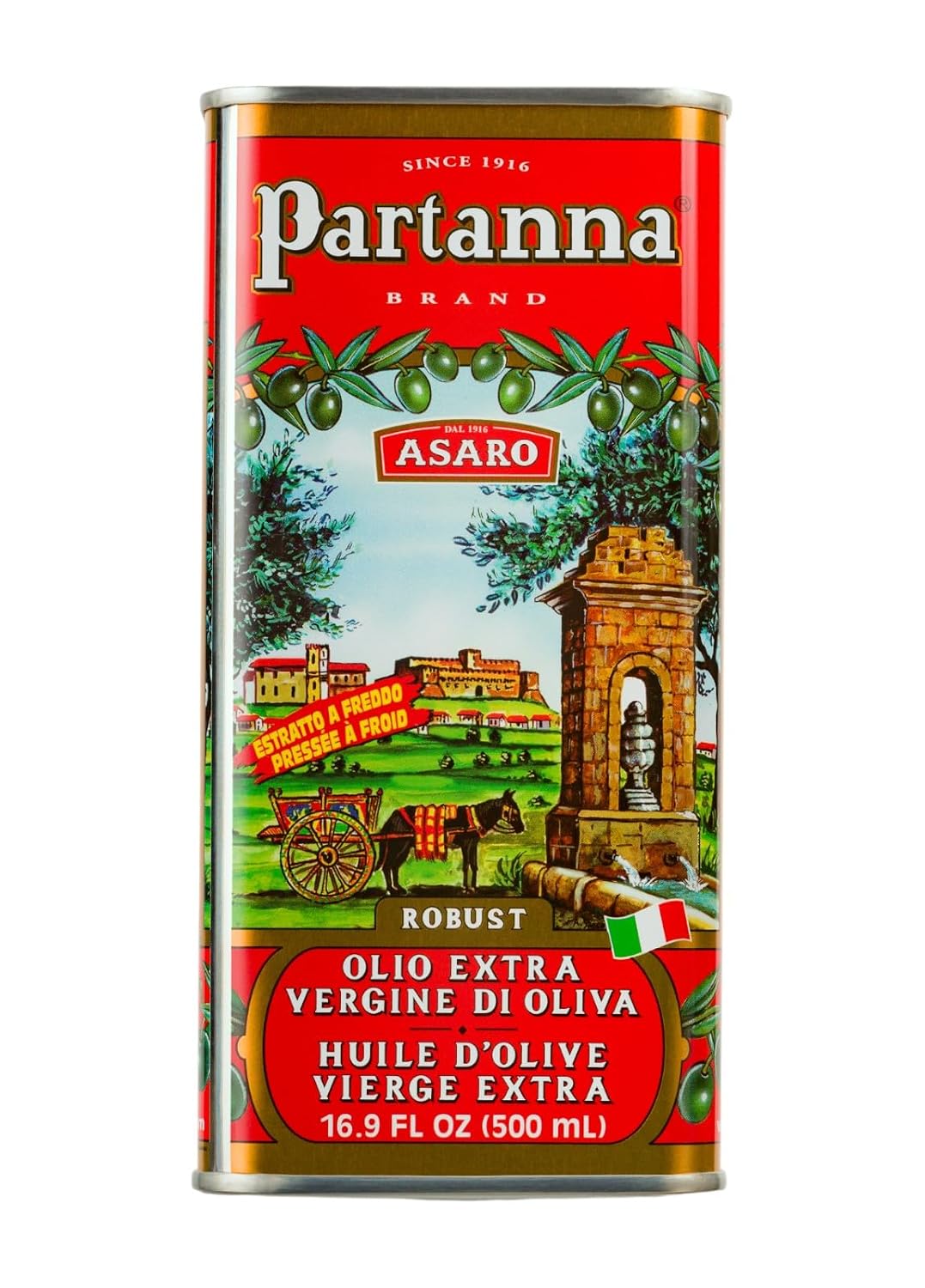 Partanna Robust Extra Virgin Olive Oil, 101 fl oz (3 L) Tin | Premium 100% Castelvetrano Oil, High Polyphenol, First Cold Pressed, Early Harvest in Sicily, Award Winning Italian EVOO