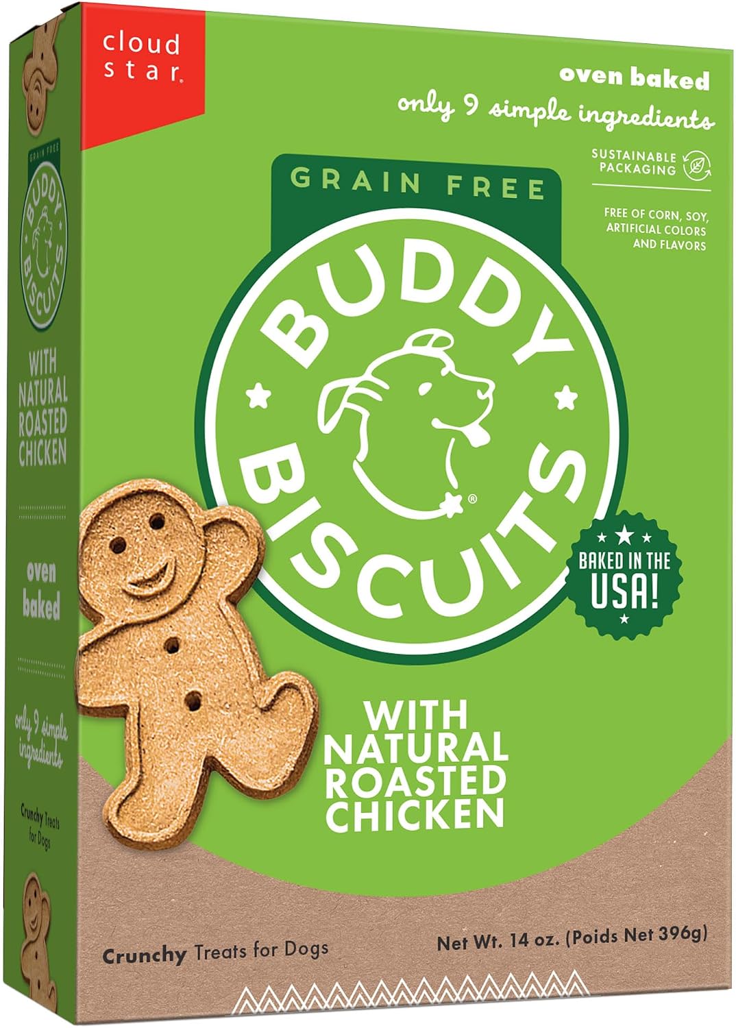 Buddy Biscuits Grain Free Dog Treats, Baked in USA, Large Size Treat with Natural Peanut Butter 14 oz.