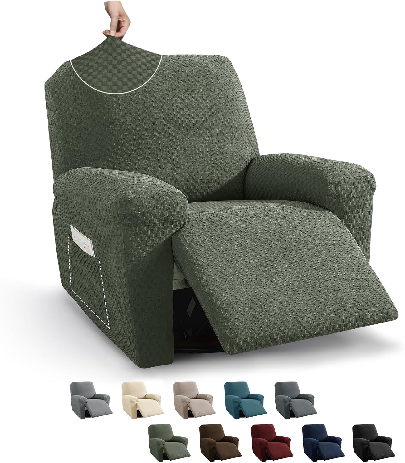 MAXIJIN Latest Recliner Slipcovers for Living Room 4 Pieces Stretch Jacquard Recliner Chair Cover Soft Fitted Recliner Protector with Elastic Bottom
