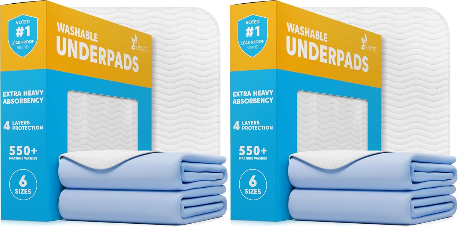GREEN LIFESTYLE Washable Underpads - Large Pads for use as Incontinence Bed Pads, Reusable Pet Pads, Great for Dogs, Cats, Bunny
