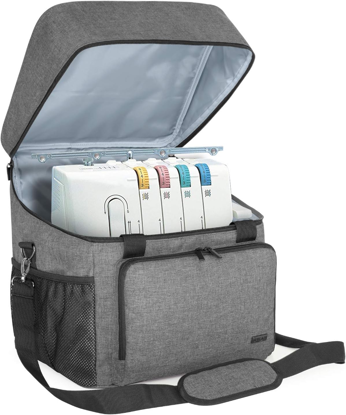 LUXJA Serger Machine Carrying Case with Bottom Wooden Board, Gray