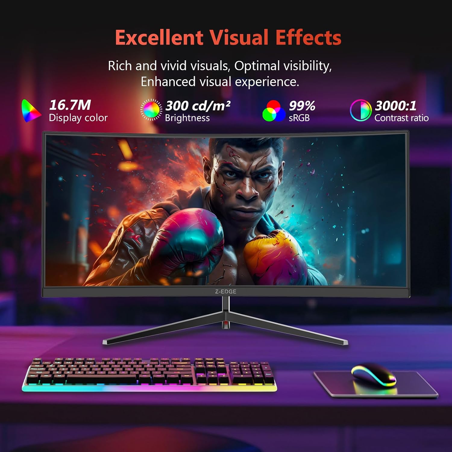 Z-Edge 34 inch WQHD 1440P Curved Gaming Monitor, 240Hz Computer Monitor | AG34P 1500R Frameless 21:9 Curved Screen, Height Adjustable, Office & Gaming, 1ms, Dual DP & HDMI, Metal Stand