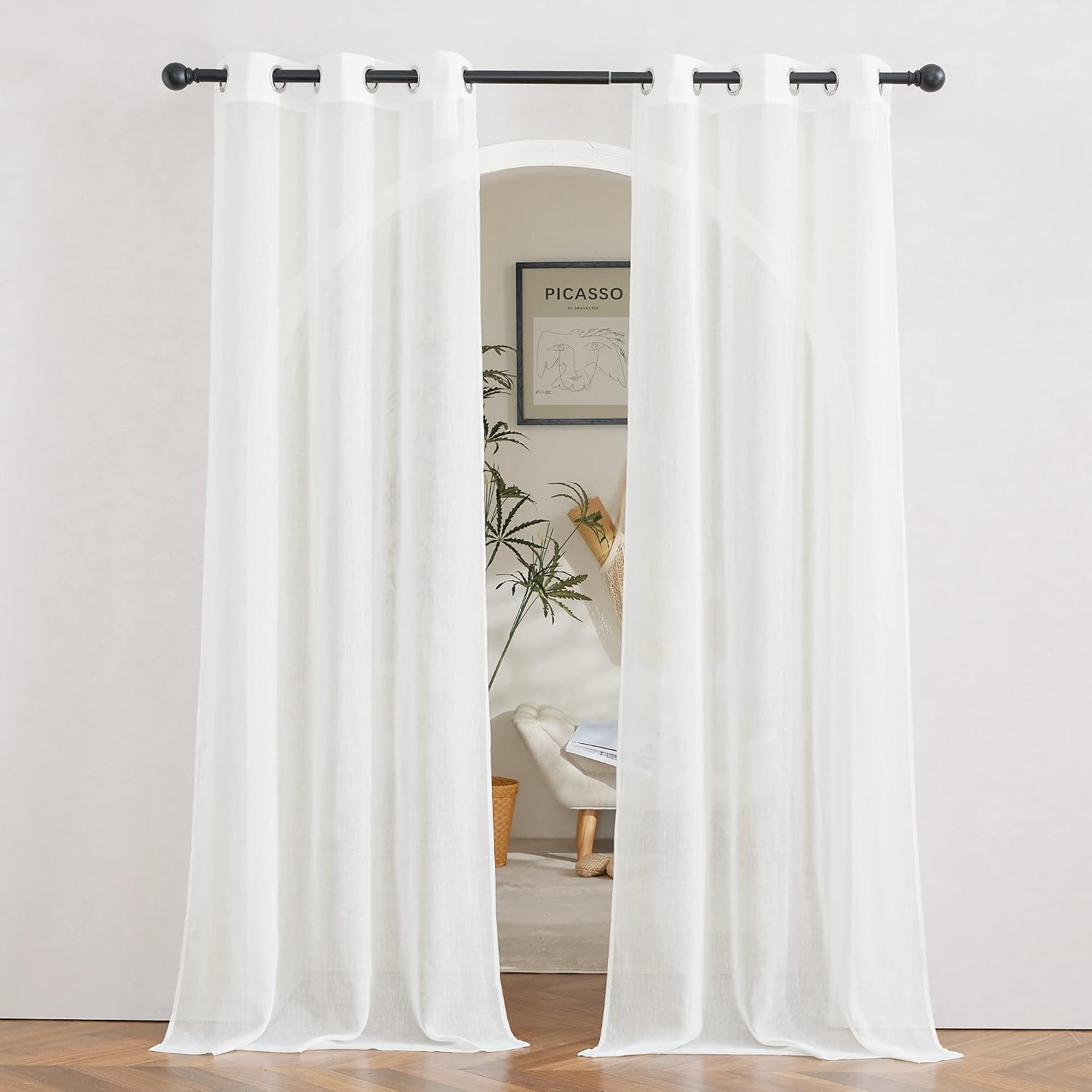 NICETOWN Linen Curtains Semi Sheer Bedroom Window Curtains
