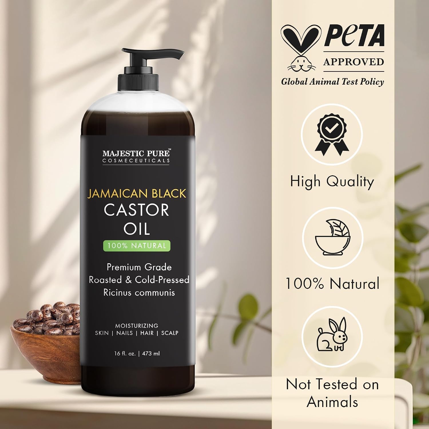 Majestic Pure Jamaican Black Castor Oil, 100% Natural Oil - 16 Fl Oz