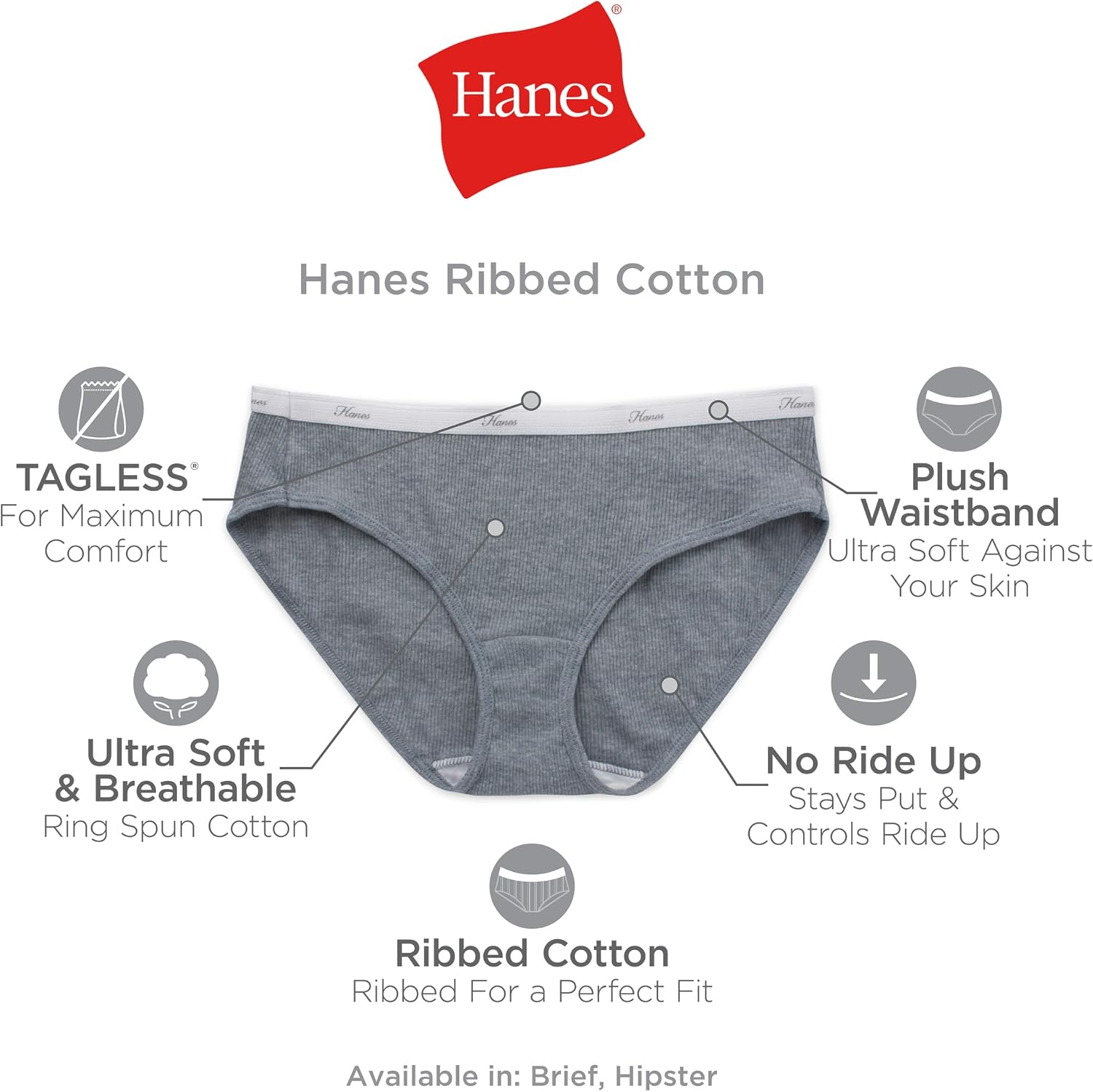 Hanes women's Hi-Cut Panties Pack, Lightweight Cotton Hi-Cuts, 6-Pack (Retired, Colors May Vary)