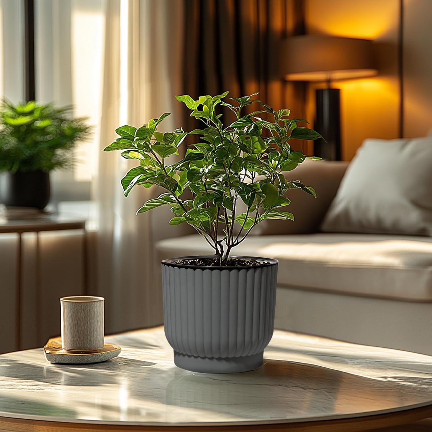 T4U Self Watering Pots for Indoor Plants, 4 Inch 6 Pack Planter White